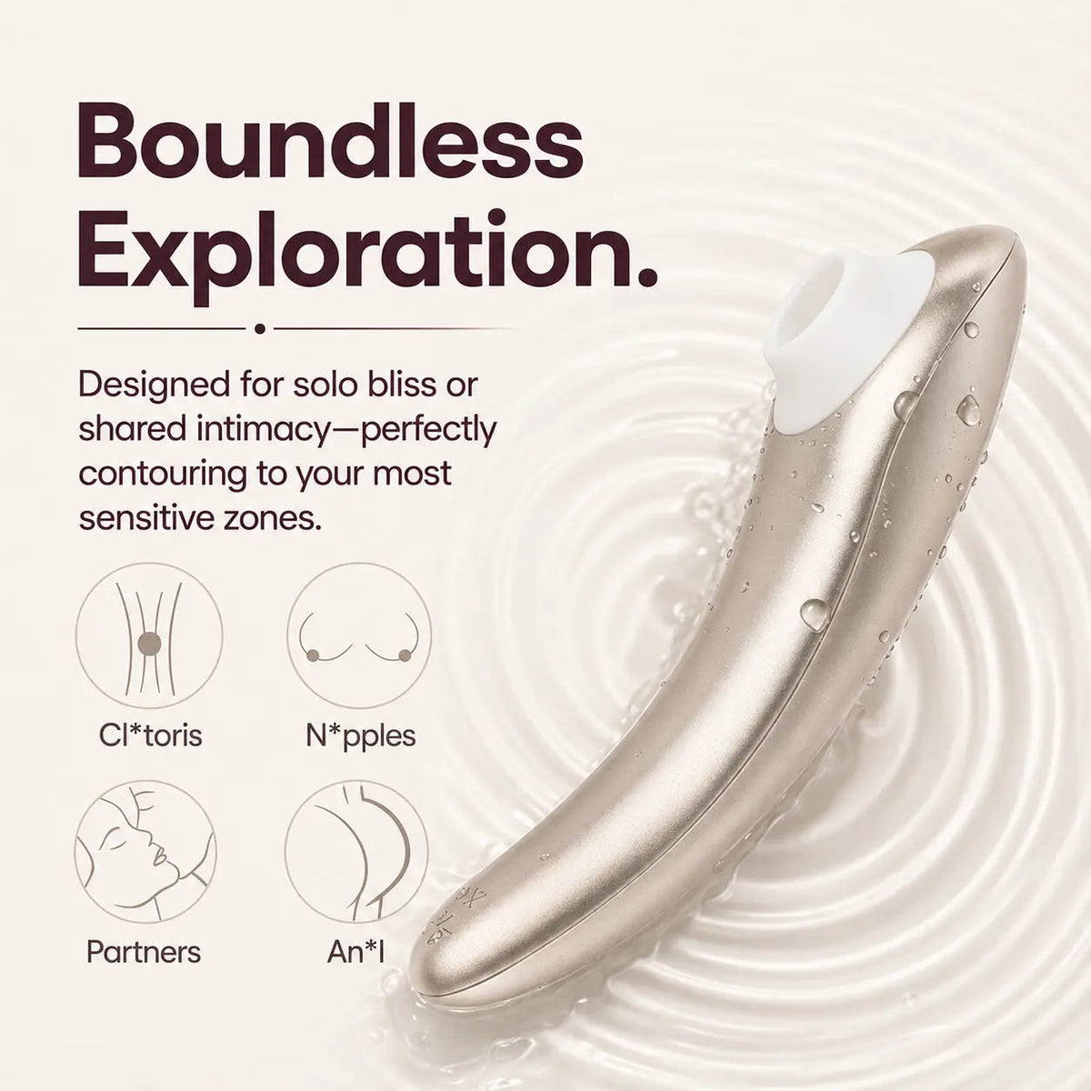 Curved Sensa suction vibrator shown for targeted external stimulation
